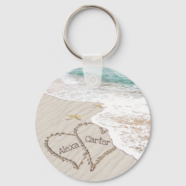 Seashore Starfish and Beach Hearts  Keychain (Front)