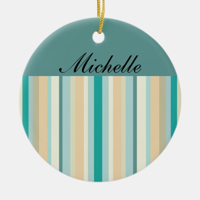 Seashore Stripes Pattern Ceramic Ornament (Front)