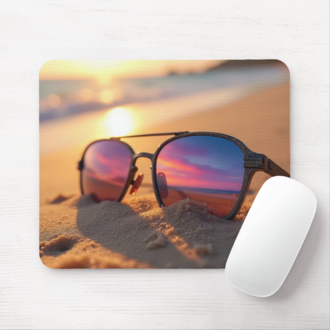 Seashore Sunset Reflection In Sunglasses Mouse Pad (With Mouse)
