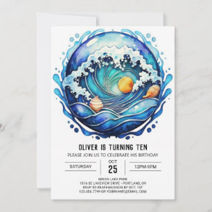 Seashore Watercolor Kids Birthday Invitation