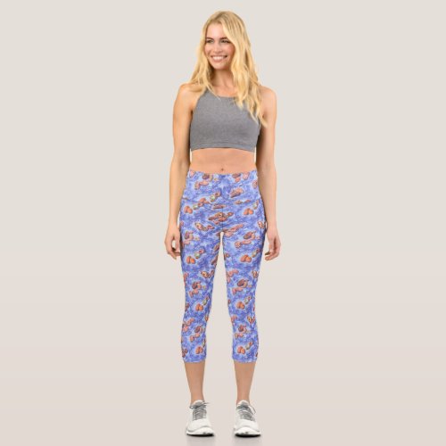 Seashore waves pebbles capri leggings