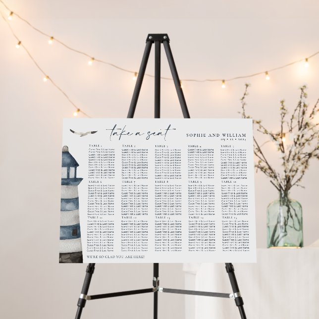 Seaside 15 Table Seating Chart Foam Board (In Situ (Stand))