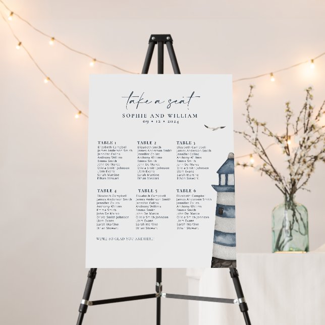 Seaside 6 Table Seating Chart Foam Board (In Situ (Stand))