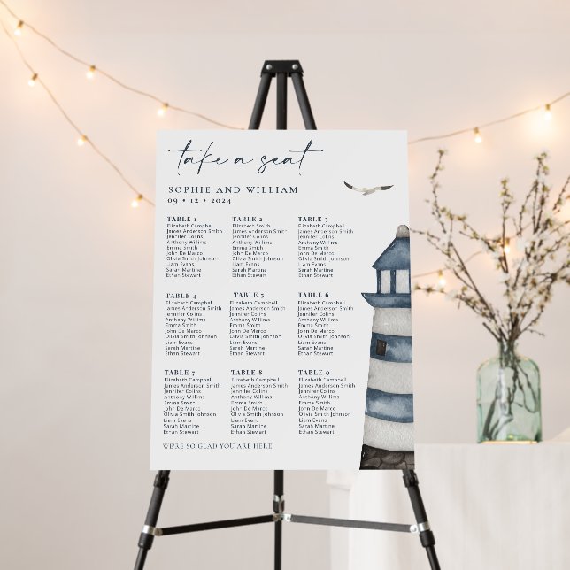 Seaside 9 Table Floral Seating Chart Foam Board (In Situ (Stand))