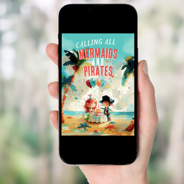 Seaside Adventure Mermaids & Pirates Birthday Invitation (Front Digital)