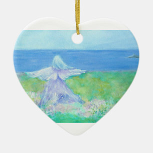 Seaside Angel w/ Dolphin Heart Christmas Ornament