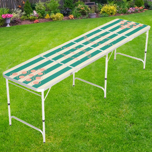 Seaside Aqua Beach Breeze Striping & Family Name Beer Pong Table