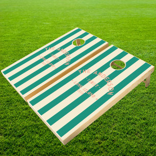 Seaside Aqua Beach Breeze Striping & Family Name Cornhole Set