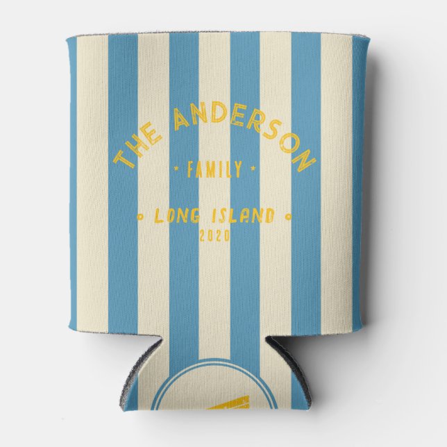 Seaside Aqua Splash Striping & Family Name Can Cooler (Front)