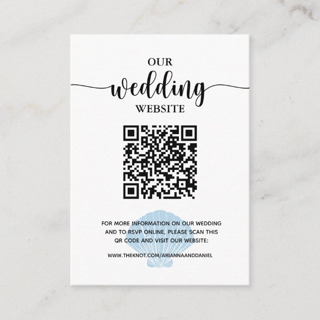 Seaside Beach Blue Seashell Registry Website Enclosure Card (Front)