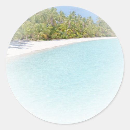 Seaside Beach Palms Blue Sky Sea Blank Template Classic Round Sticker