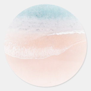 Seaside Beach Sand Blue Sea Blank Template Classic Round Sticker