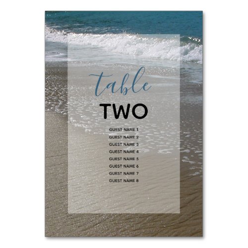 Seaside Beach  Sand Wedding Guest Names Table Number