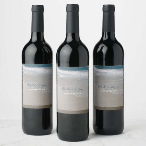 Seaside Beach  Sand Wedding Wine Label