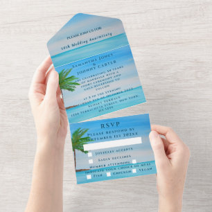 Seaside Beach Tropical Wedding Anniversary All In One Invitation