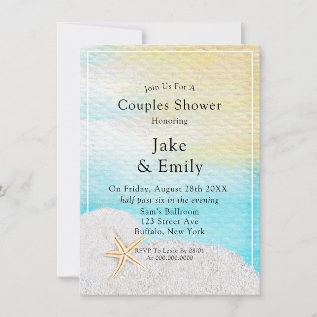 Seaside Beach White Sand Couples Shower Invitation (Front)