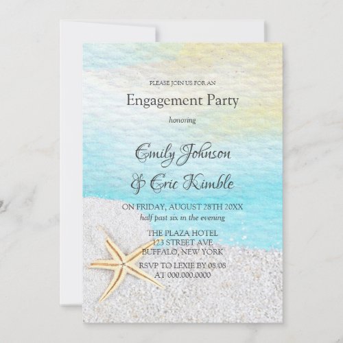 Seaside Beach White Sand Engagement Party Invitation