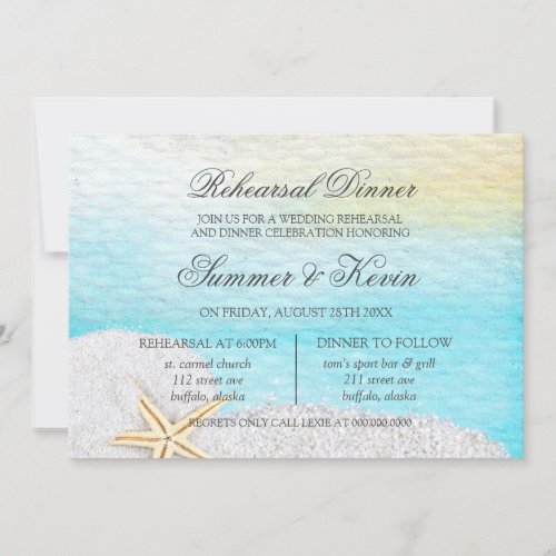 Seaside Beach White Sand Rehearsal Dinner Invitation