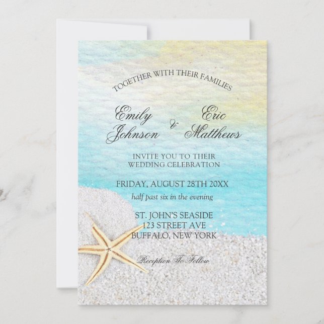 Seaside Beach White Sand Wedding Invitation (Front)