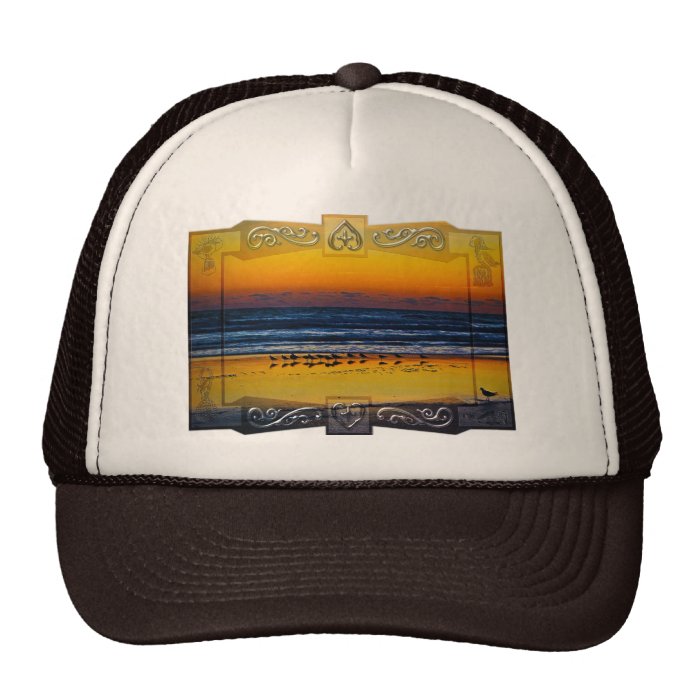 Seaside Birds Soaking in Orange Light at Waters Ed Trucker Hats