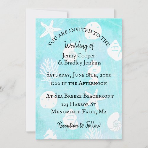 Seaside Blue and Teal Seashell Wedding Invitation