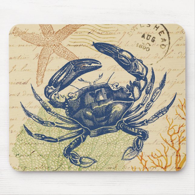 Seaside Blue Crab Collage Mouse Pad (Front)