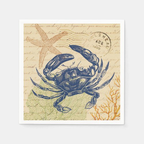 Seaside Blue Crab Collage Napkins