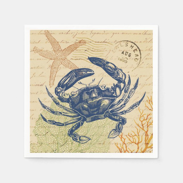 Seaside Blue Crab Collage Napkins (Front)