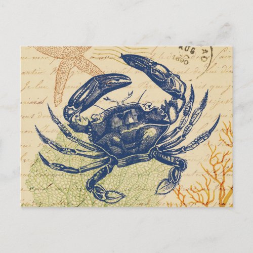 Seaside Blue Crab Collage Postcard