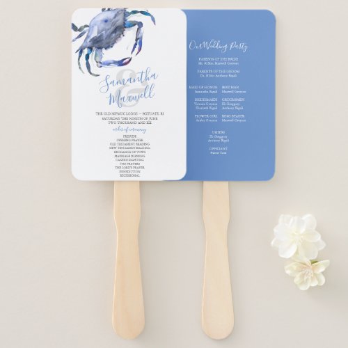 Seaside Blue Crab Wedding Program Fan