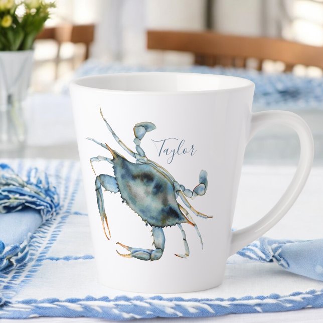 Seaside Blue Crab with Your Name Latte Mug (Creator Uploaded)