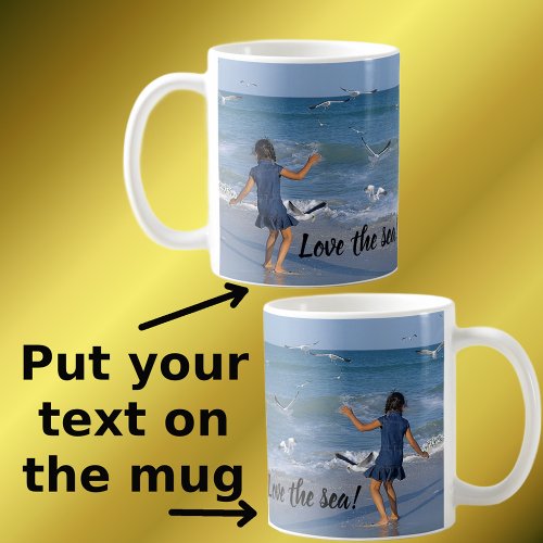 Seaside Blue Ocean View Seagulls Happy Dance Girl  Coffee Mug