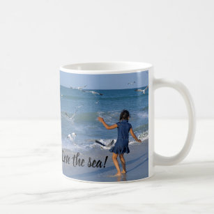 Seaside Blue Ocean View Seagulls Happy Dance Girl  Coffee Mug