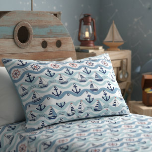Seaside Blue Sailboats & Anchors Pattern ID1258 Pillow Case