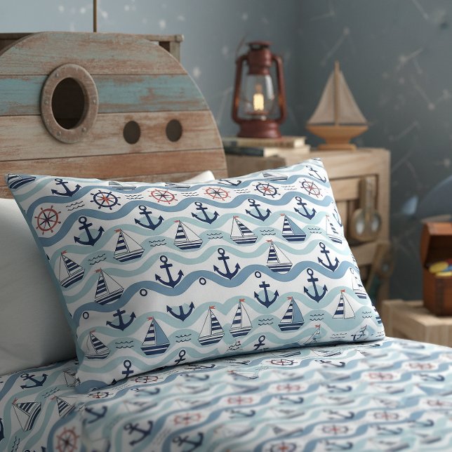 Seaside Blue Sailboats & Anchors Pattern ID1258 Pillow Case (Creator Uploaded)