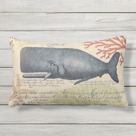 Seaside Blue Whale Collage Lumbar Pillow