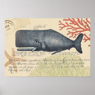 Seaside Blue Whale Collage Poster