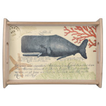Seaside Blue Whale Collage Serving Tray