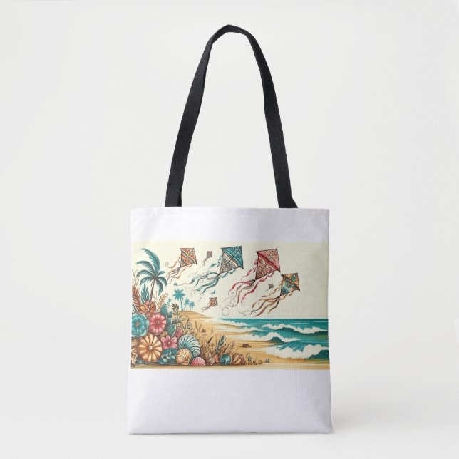 Seaside Breeze & Flying Kites Tote Bag (Front)