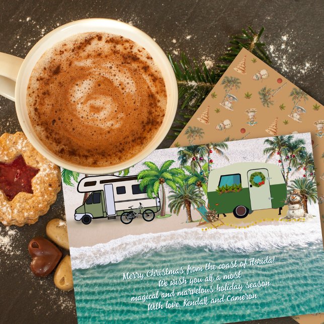 Seaside Camping Christmas Greeting Message Cards (Creator Uploaded)