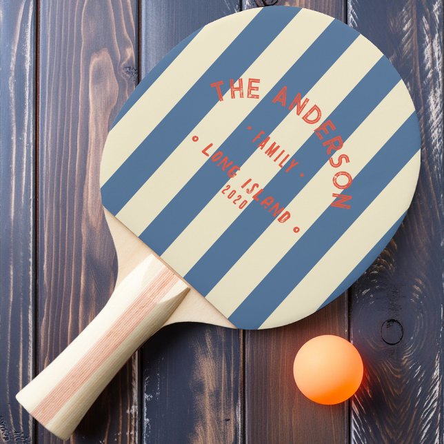 Seaside Capri Blue Striping & Family Name Ping Pong Paddle (Creator Uploaded)