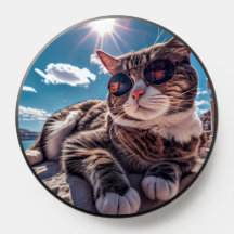Seaside Cat Wearing Sunglasses Pop Socket