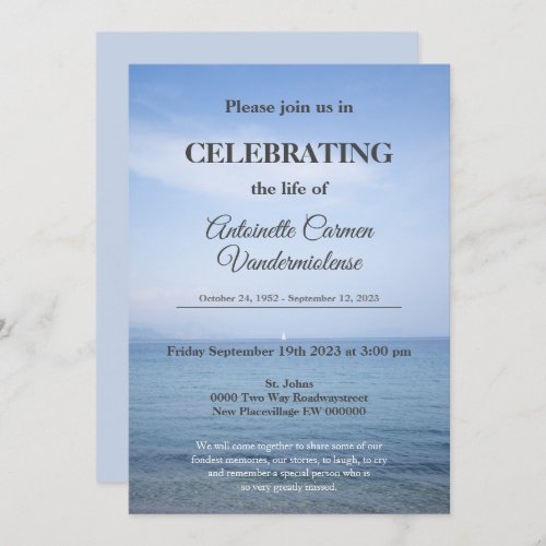 Seaside celebration of Life Memorial funeral Invitation