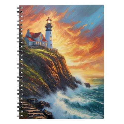 Seaside Charms Red_Roofed House and Lighthouse Notebook
