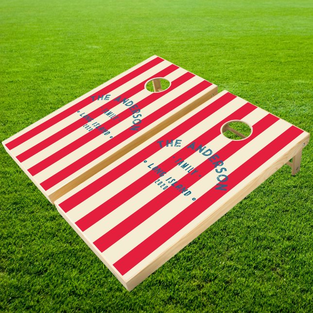 Seaside Cherry Picking Pink Striping & Family Name Cornhole Set (Creator Uploaded)