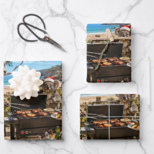 Seaside Christmas BBQ with Kangaroos and Koalas Wrapping Paper Sheets