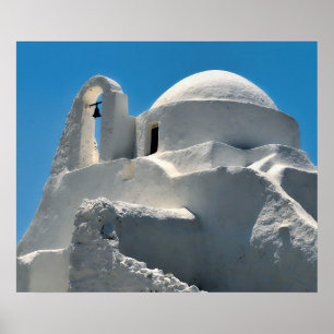 Seaside Church in Mykonos, Greece Travel Poster