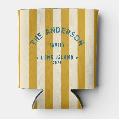 Seaside Clean Golden Ochre Striping & Family Name Can Cooler
