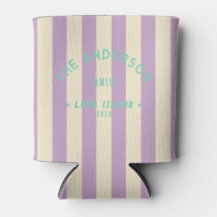Seaside Clean Summer Lilac Striping & Family Name Can Cooler