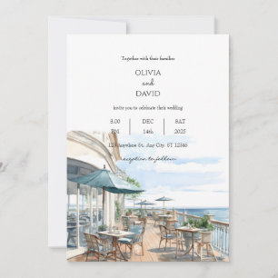 Seaside Coastal Rooftop Cafe Sea Views Wedding Invitation
